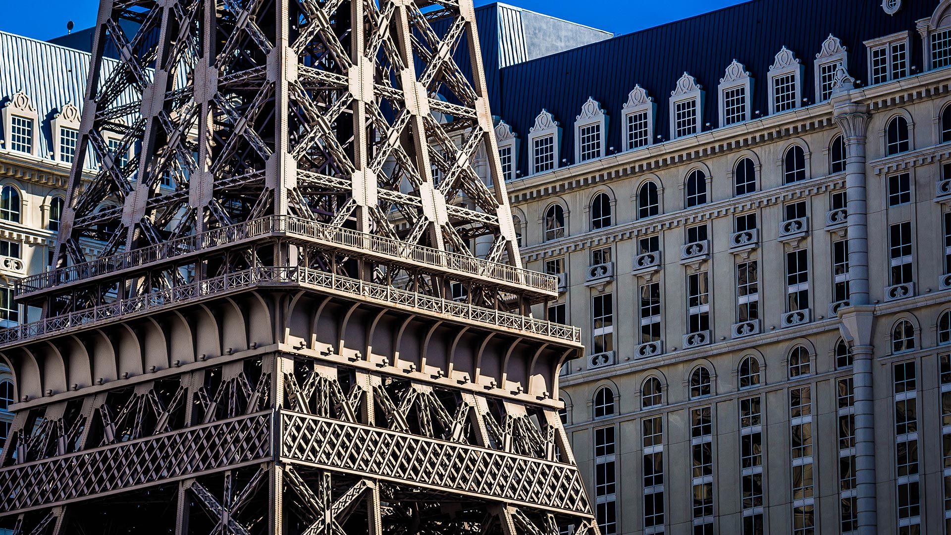 Focused image of Paris Hotel and Casino Eiffel Towel replica